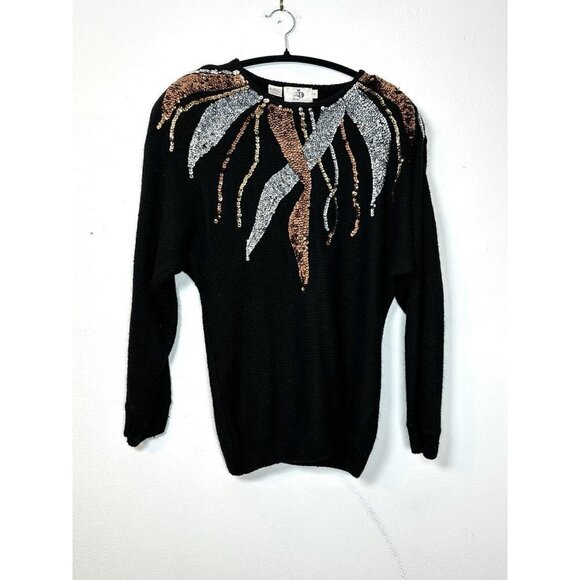 Vintage Gladys Bagley Sweater‎ Womens Medium Silk Angora Sequin Crew Pullover GB - Picture 1 of 7